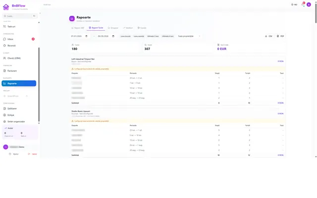 BnBFlow: Reports · tourist tax report