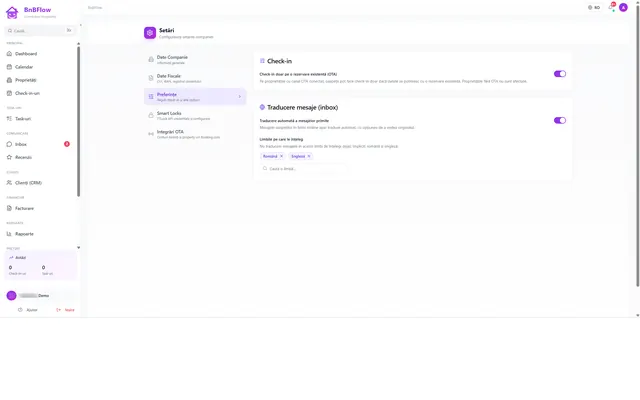 BnBFlow: Settings · preferences
