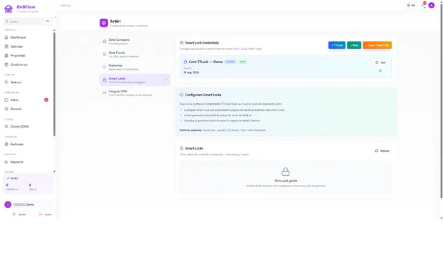 BnBFlow: Settings · smart locks