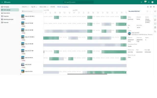 Guesty: Calendar · reservation · overlay