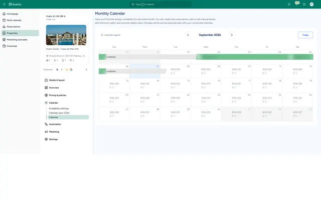 Guesty: Property · calendar