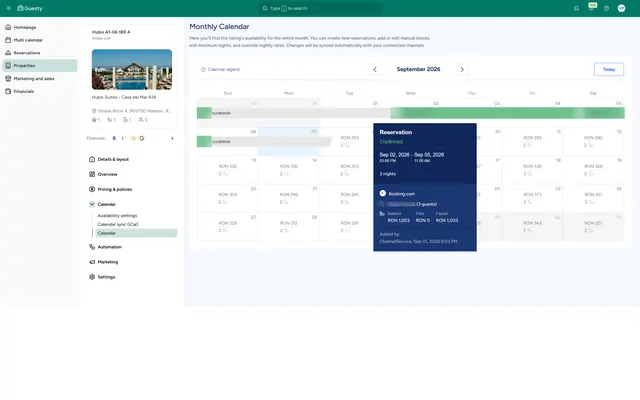 Guesty: Property · calendar · tooltip