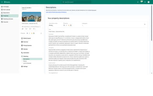 Guesty: Property · marketing · description