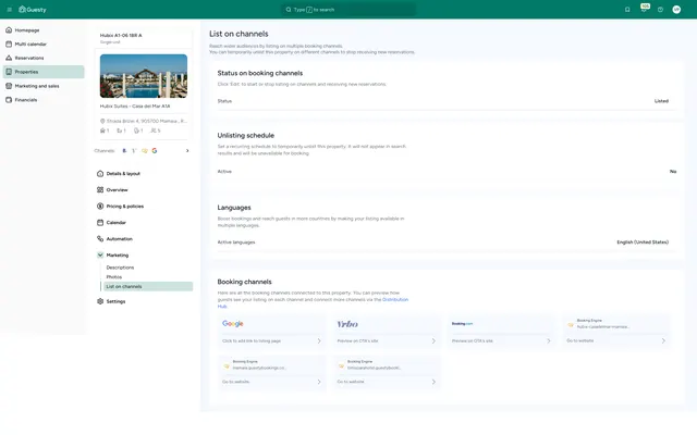 Guesty: Property · marketing · channels