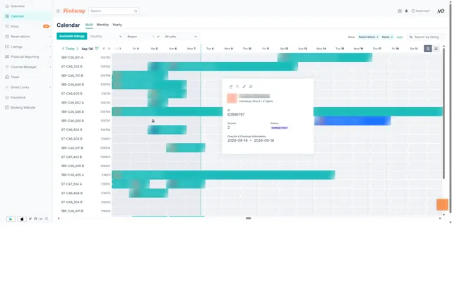 Hostaway: Calendar · reservation overlay