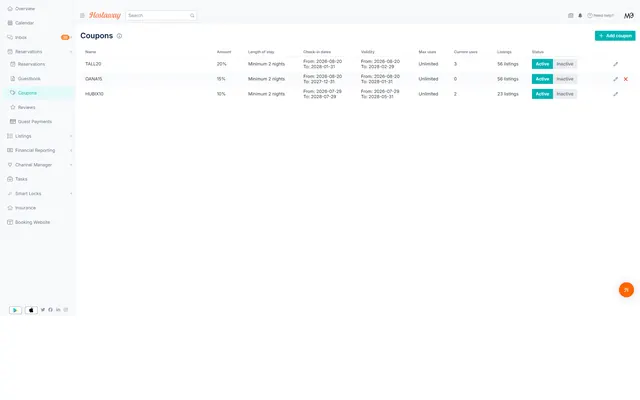 Hostaway: Reservations · coupons