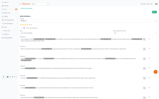 Hostaway: Reservations · reviews · auto-reviews · details