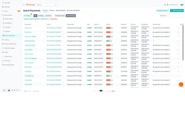 Hostaway: Reservations · guest payments