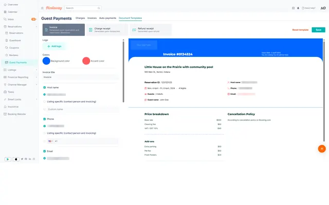Hostaway: Reservations · guest payments · templates