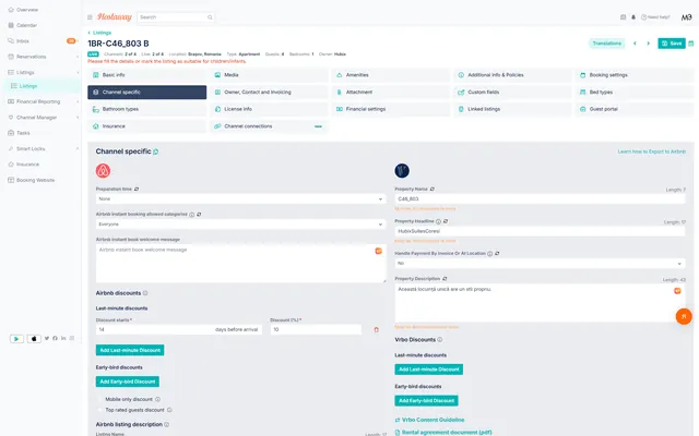 Hostaway: Listing · details · edit channel-specific