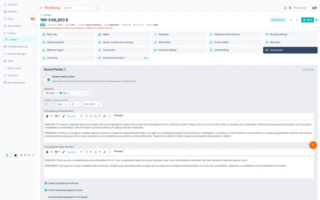 Hostaway: Listing · details · edit guest portal