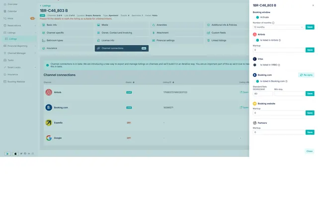 Hostaway: Listing · details · channel connection settings