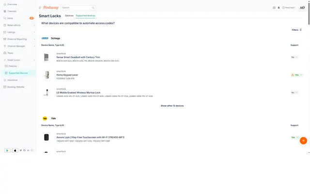 Hostaway: Smart lock · supported devices