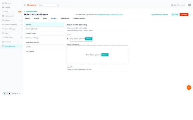 Hostaway: Booking website · settings