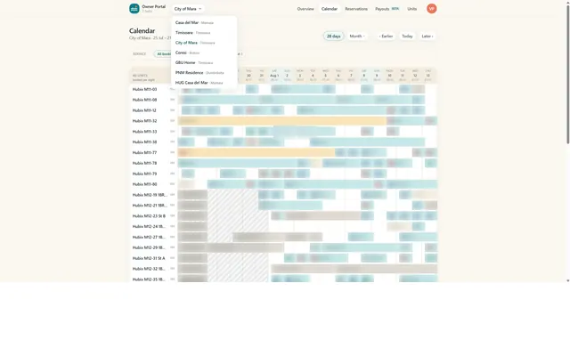 Hub24: Calendar · hub selection · entry dates